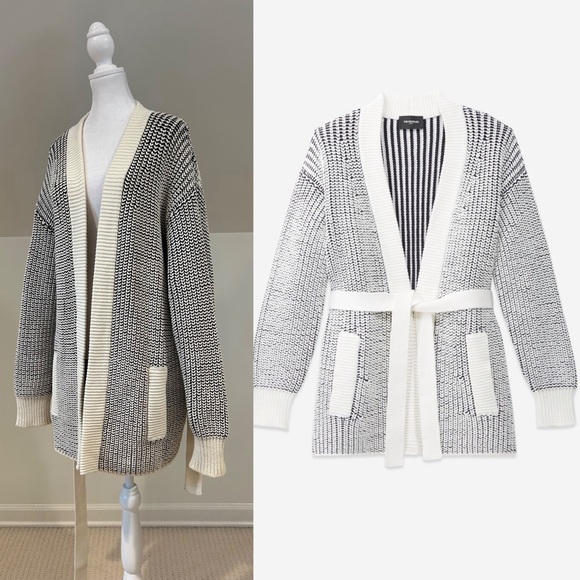 The Kooples NWT Navy Striped Long Line Cardigan - Picture 2 of 11